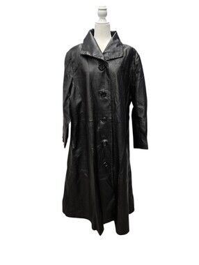 Vintage 80s Via Accenti Black Long Leather Maxi Trench Coat